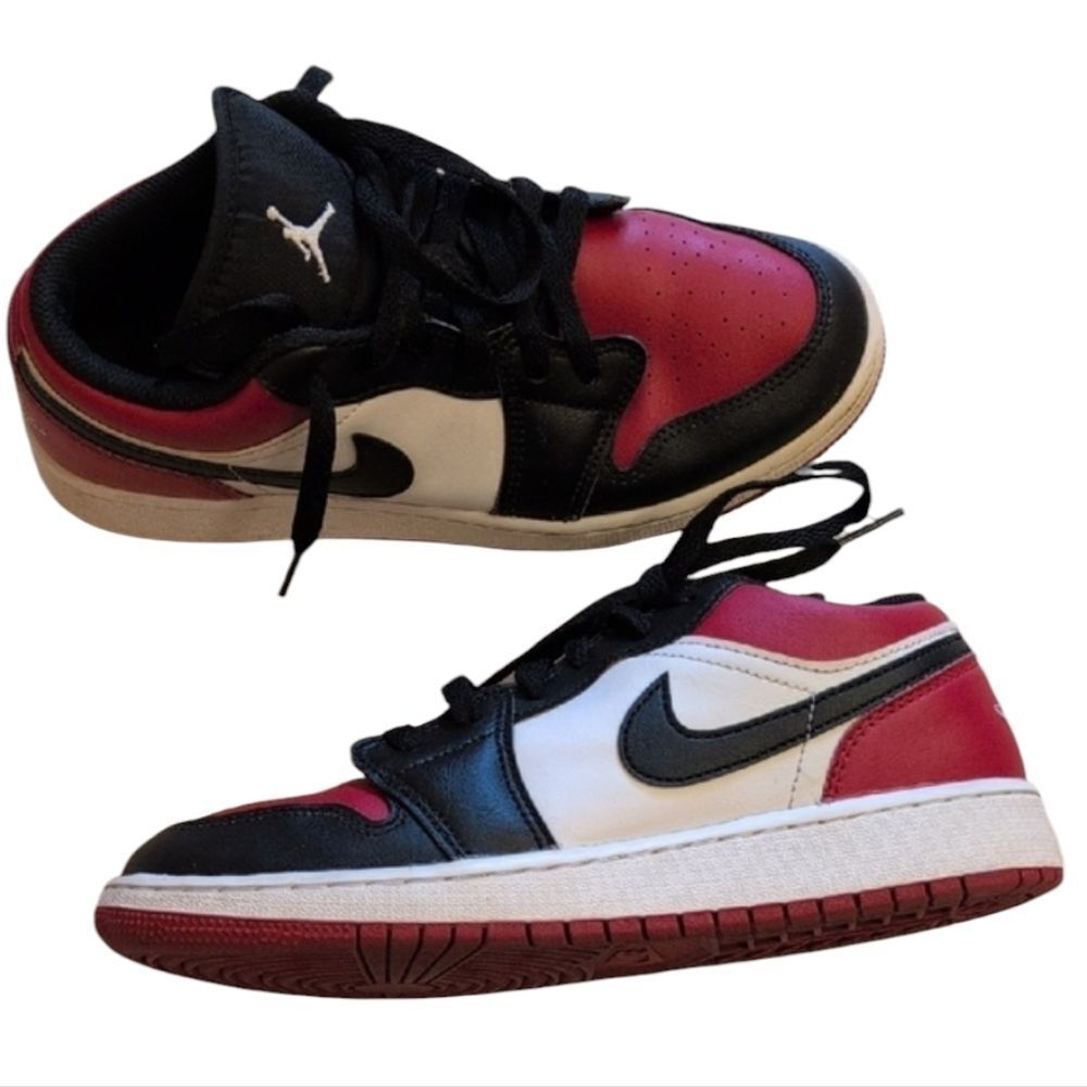 Nike Air Jordan 1 Low Bred Toe 2.0 Youth Kids Sneakers Black Red White Size 5.5Y